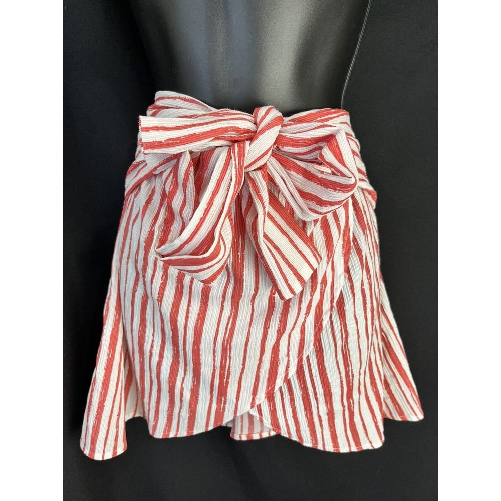 womens wrap around skirt size small by L’ATISTE. red/white pinstripe